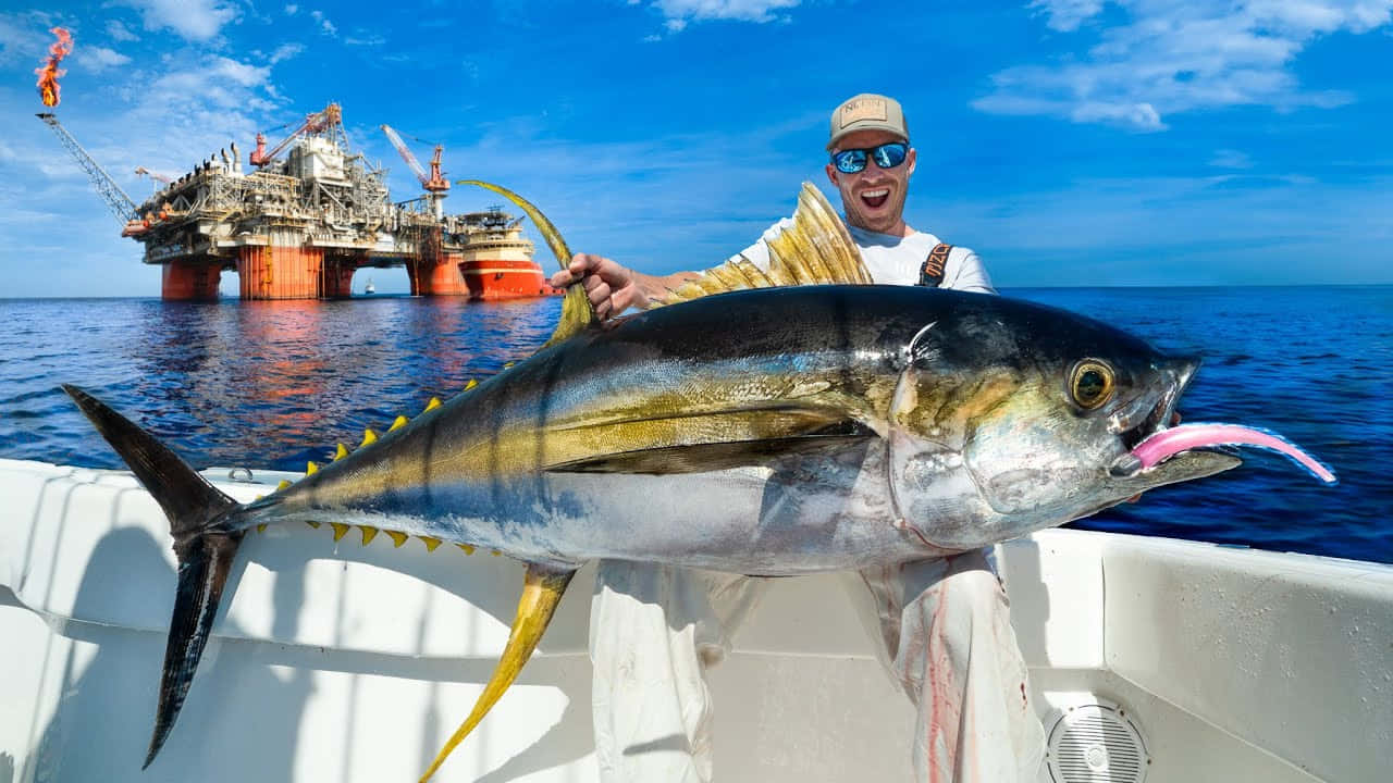 Anglerwith Yellowfin Tuna Catch Wallpaper