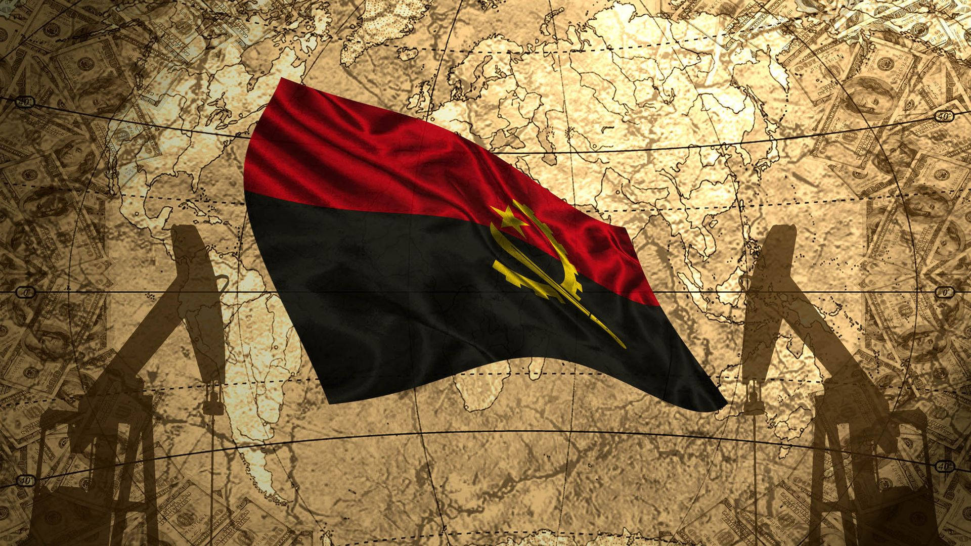 Nostalgic Cartography with Flag - Angola Wallpaper