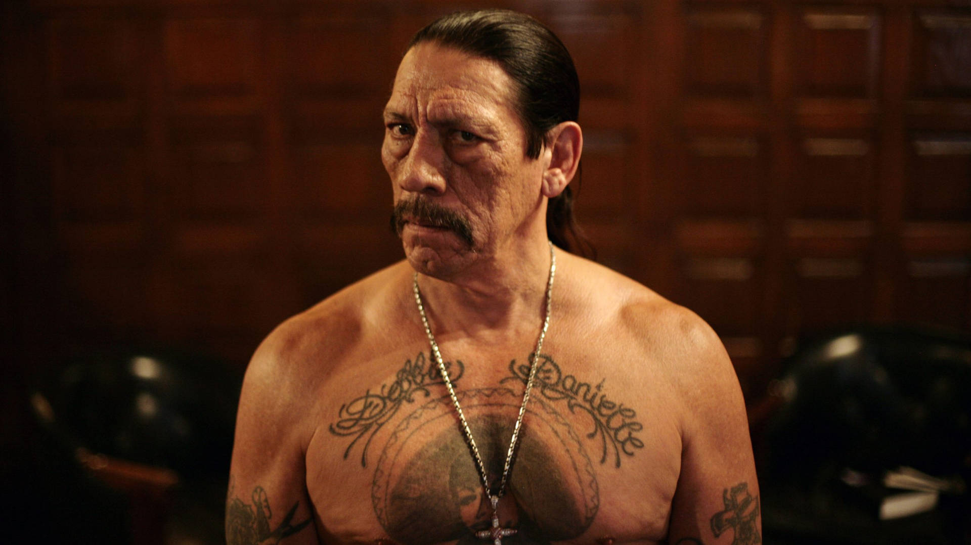 Angry And Topless Danny Trejo Background