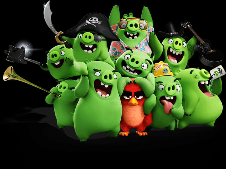 Angry Birds Red Birdand Green Pigs PNG