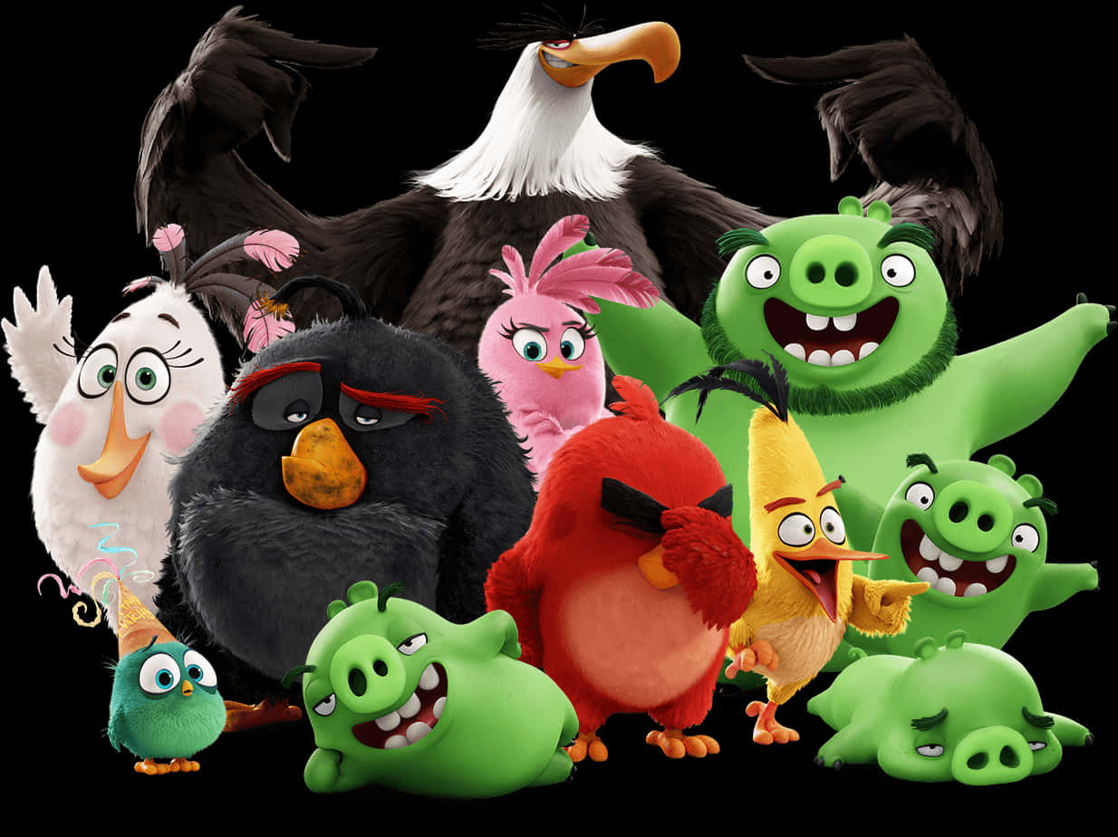 Angry Birdsand Green Pigs Group PNG