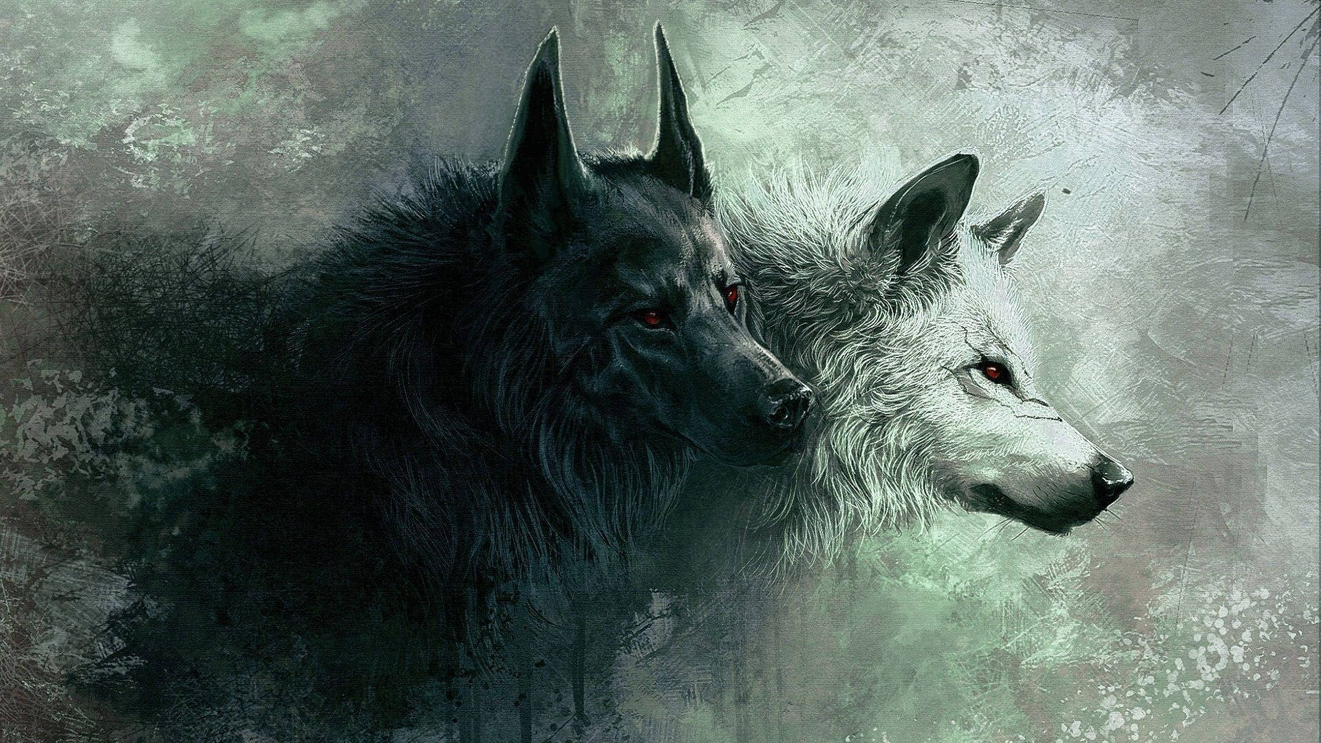 Running in the Forest - Vred sorte og hvide ulve der løber gennem skoven. Wallpaper