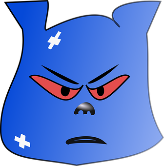 Angry Blue Cartoon Face PNG