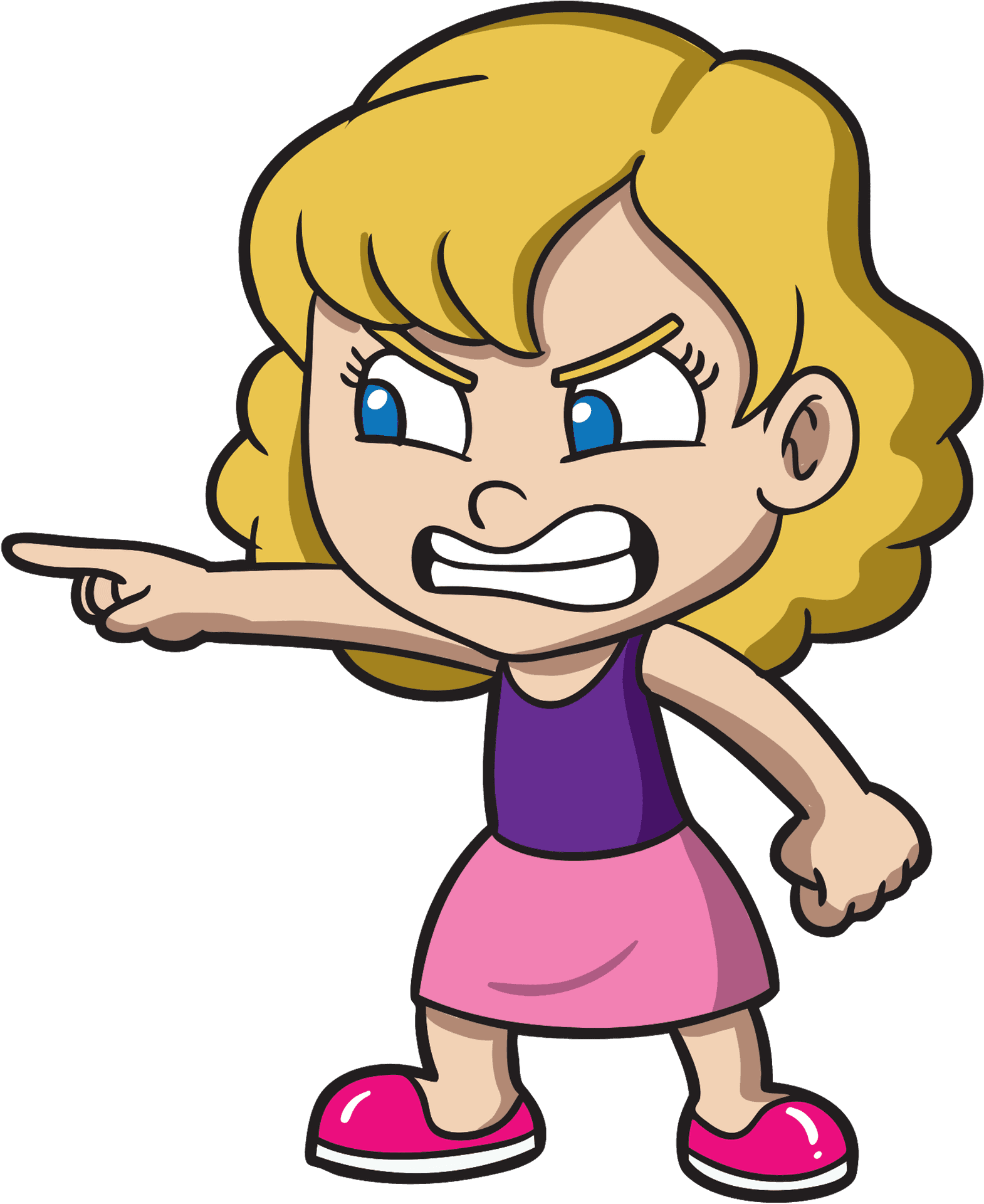 Angry Cartoon Girl Pointing PNG
