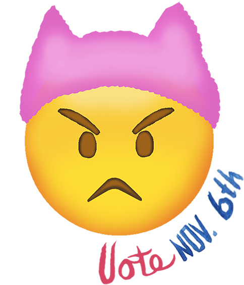 Angry Emoji With Pink Hatand Vote Reminder PNG