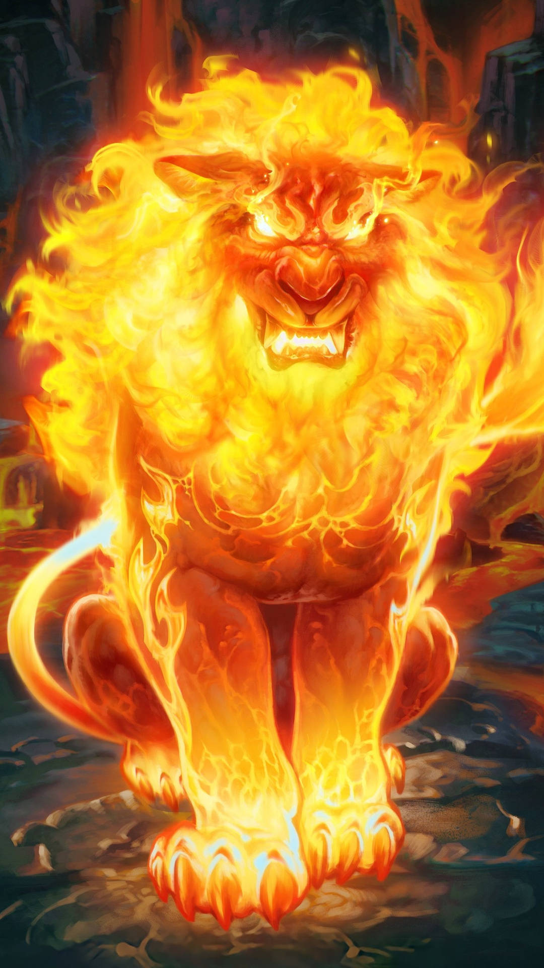 Download Angry Fire Lion Sitting Wallpaper 