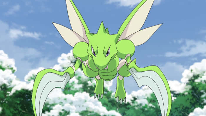 Angry Flying Scyther Snowy Trees Wallpaper