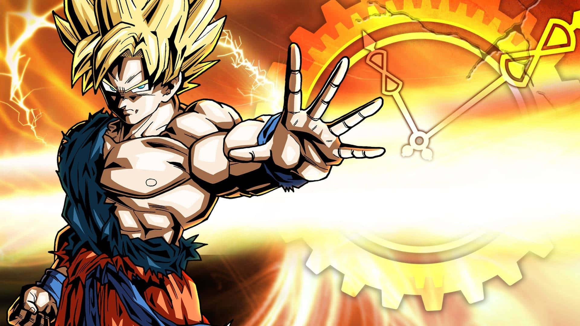 Super Saiyan Goku udviser en kraftig udstilling af energi. Wallpaper