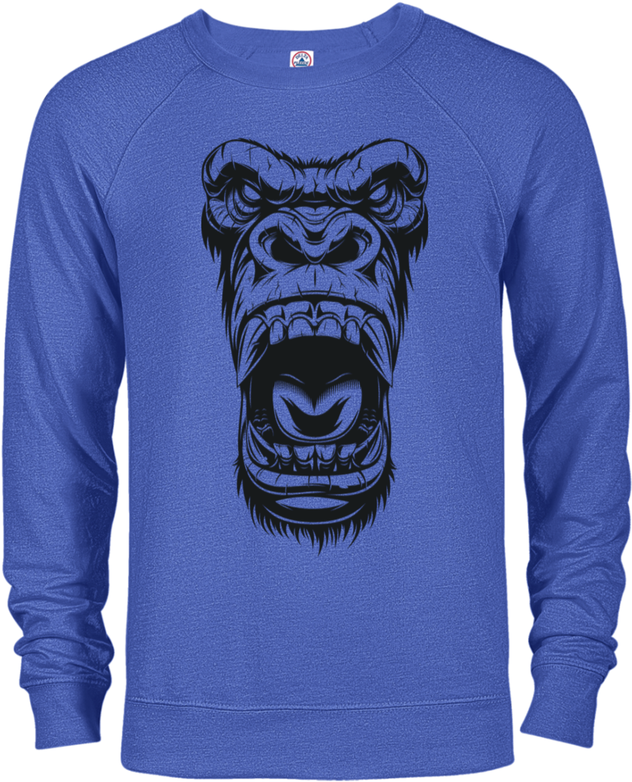 Angry Gorilla Graphic Blue Sweatshirt PNG