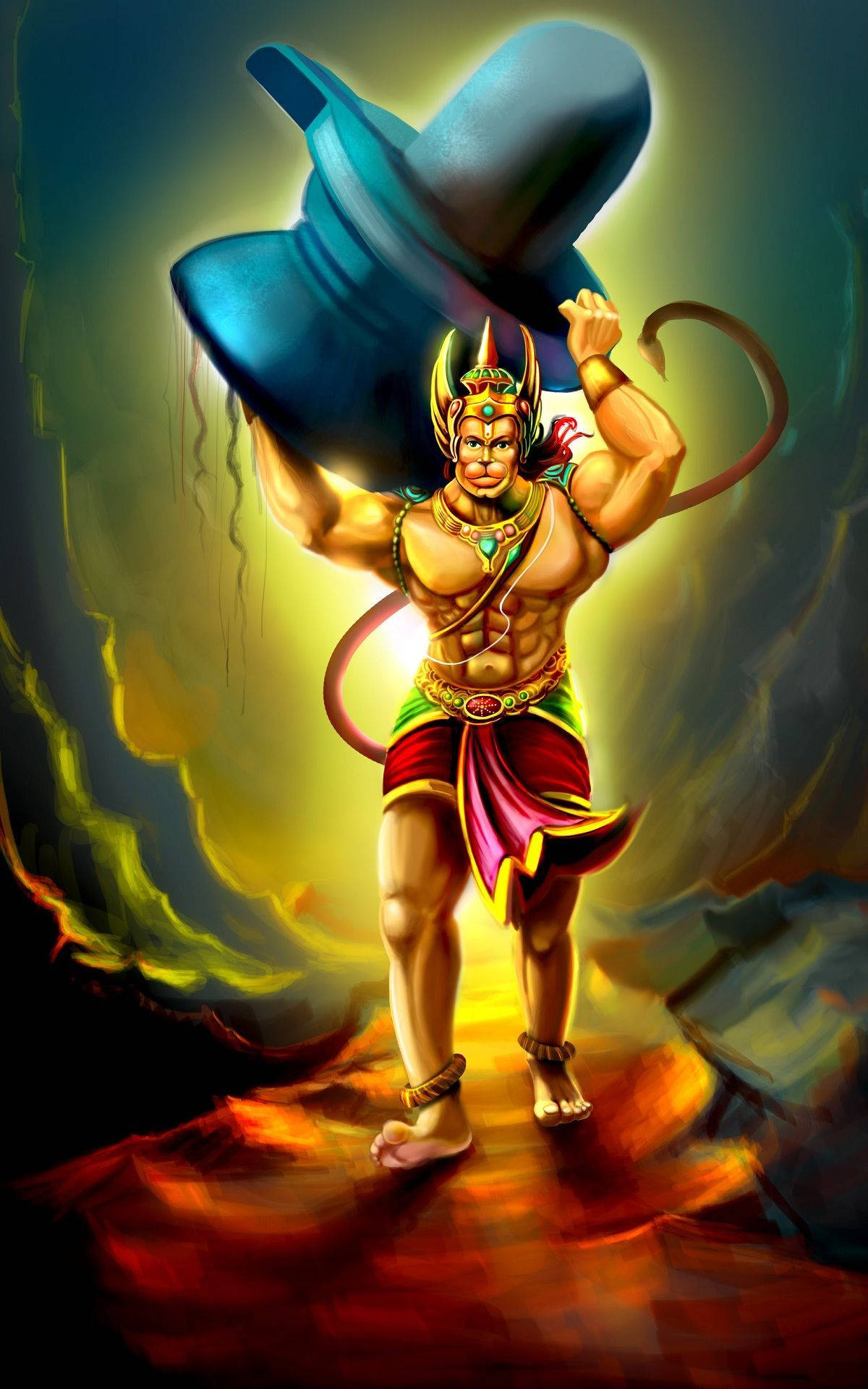 Angry Hanuman Colorful Graphic Wallpaper