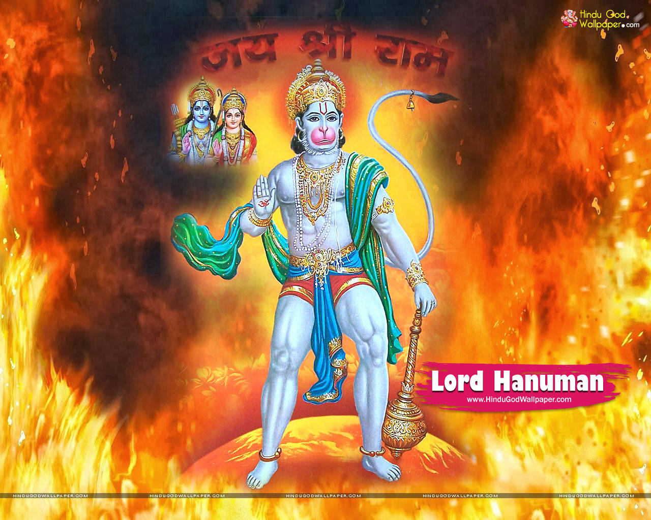 Vred Hanuman omgivet af ild Wallpaper
