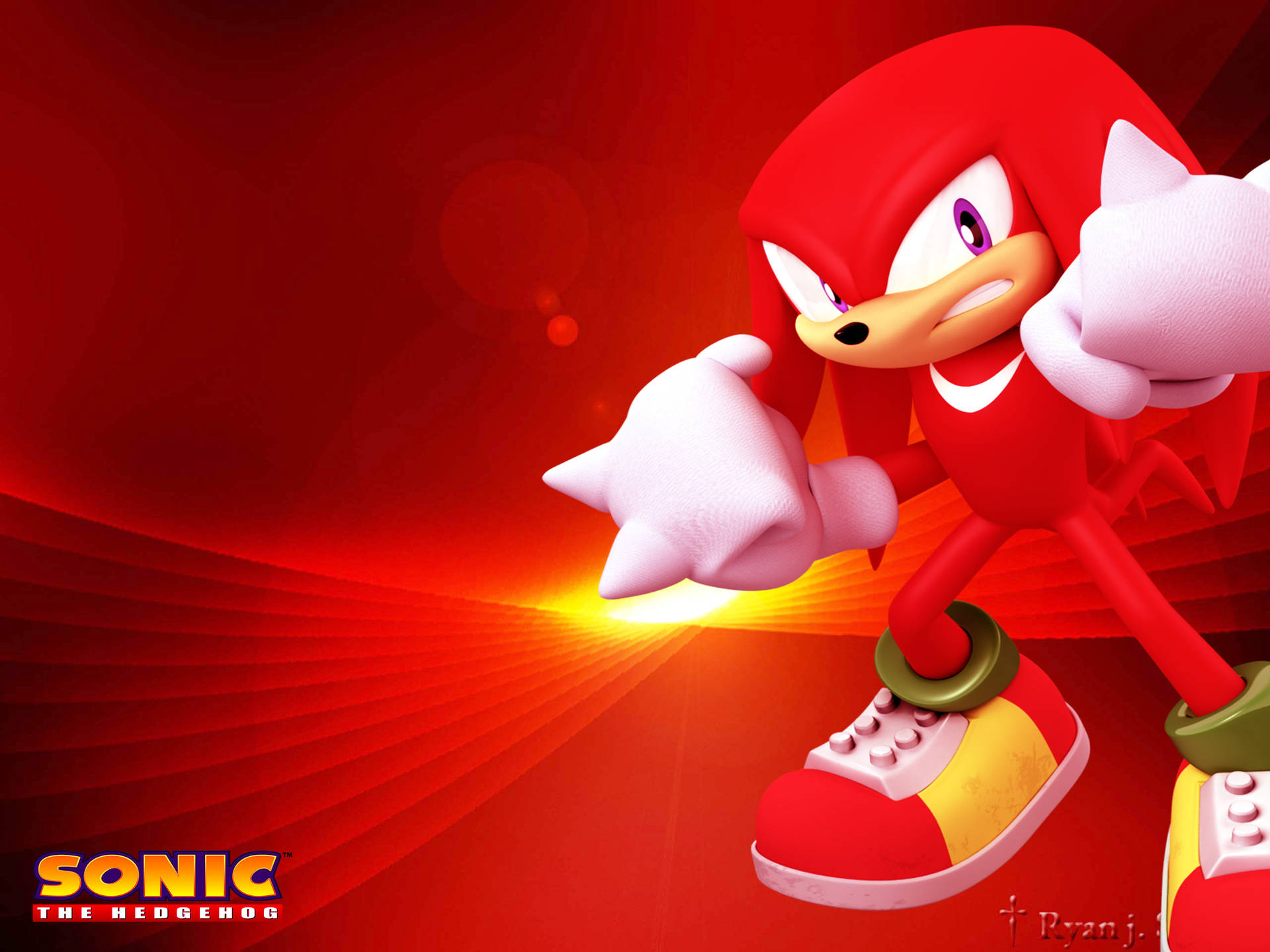Angry Knuckles The Echidna in Intense Action Wallpaper