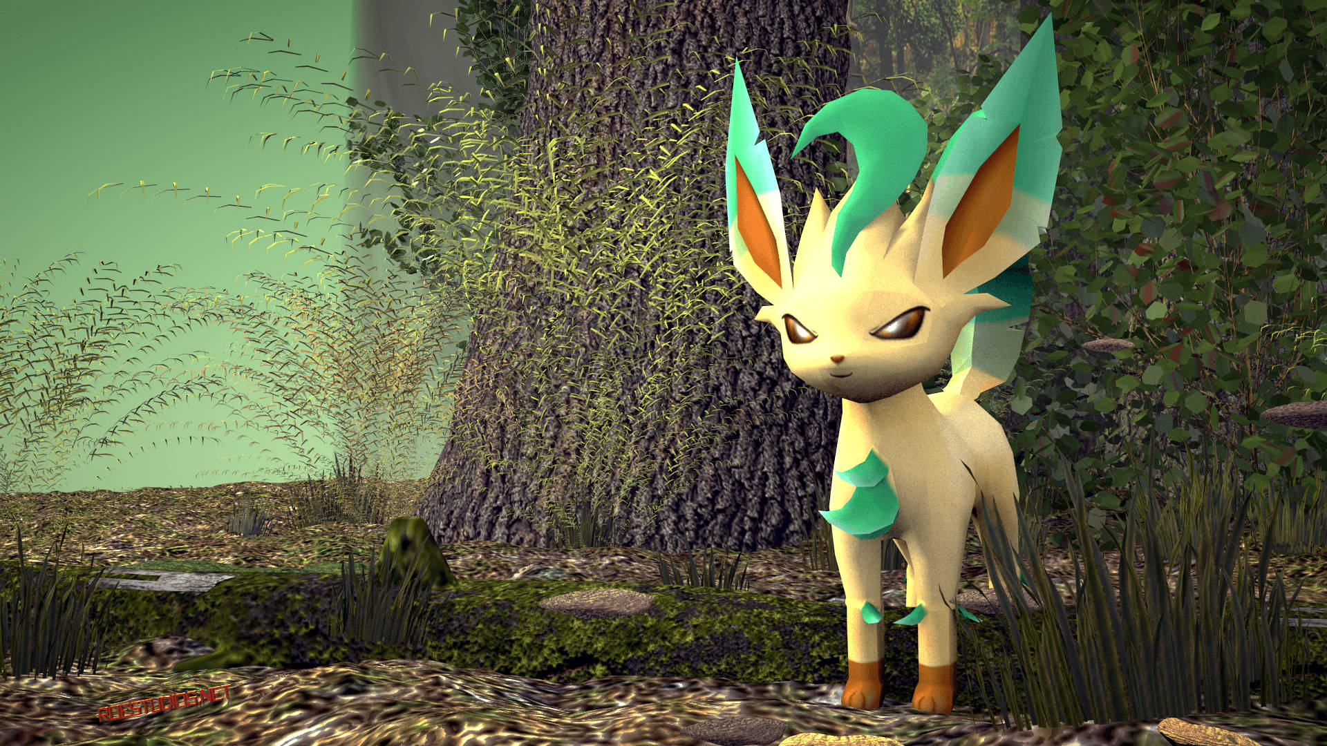 Angry Leafeon In 3d Wallpaper