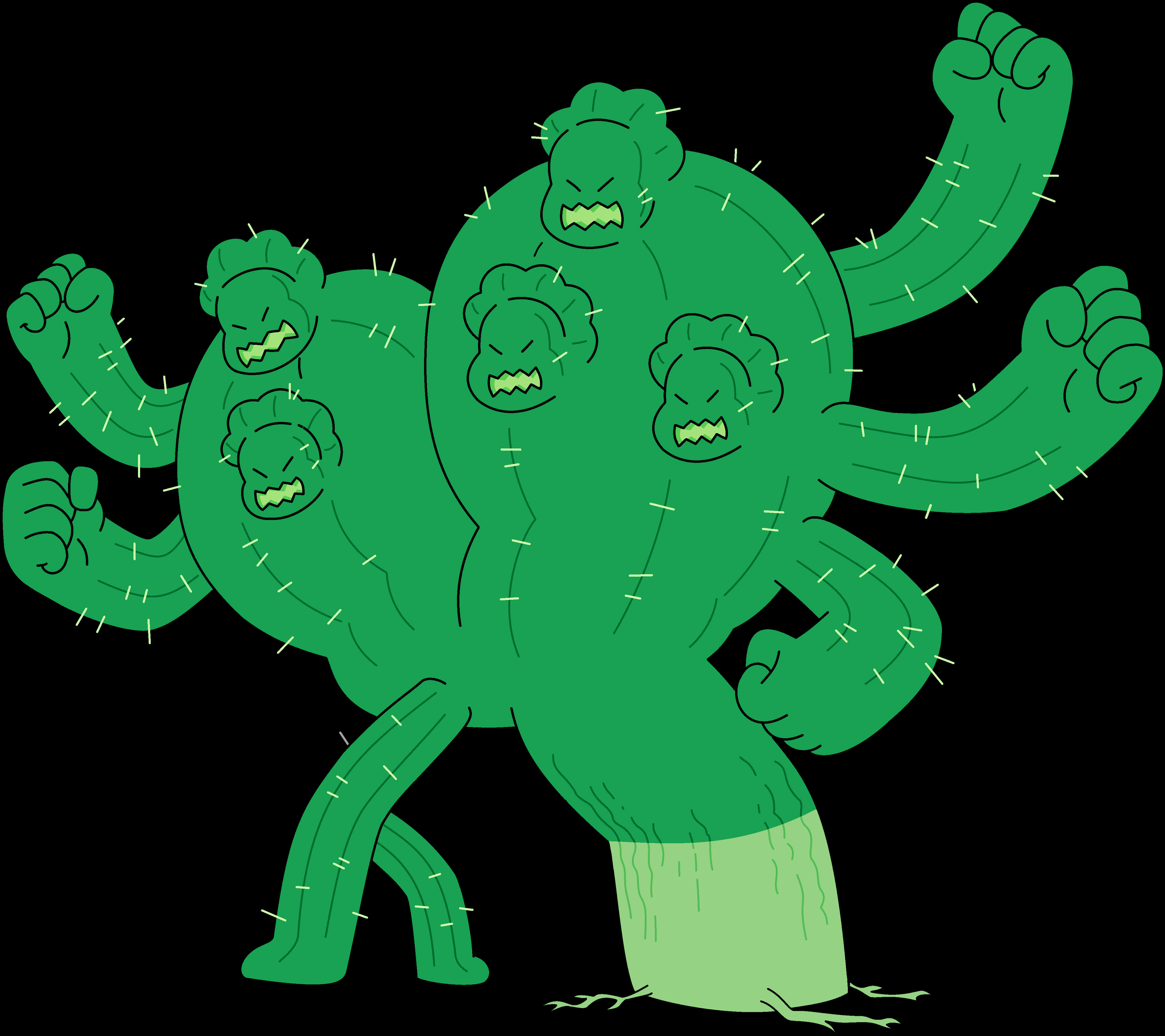 Angry Monster Cactus Cartoon PNG