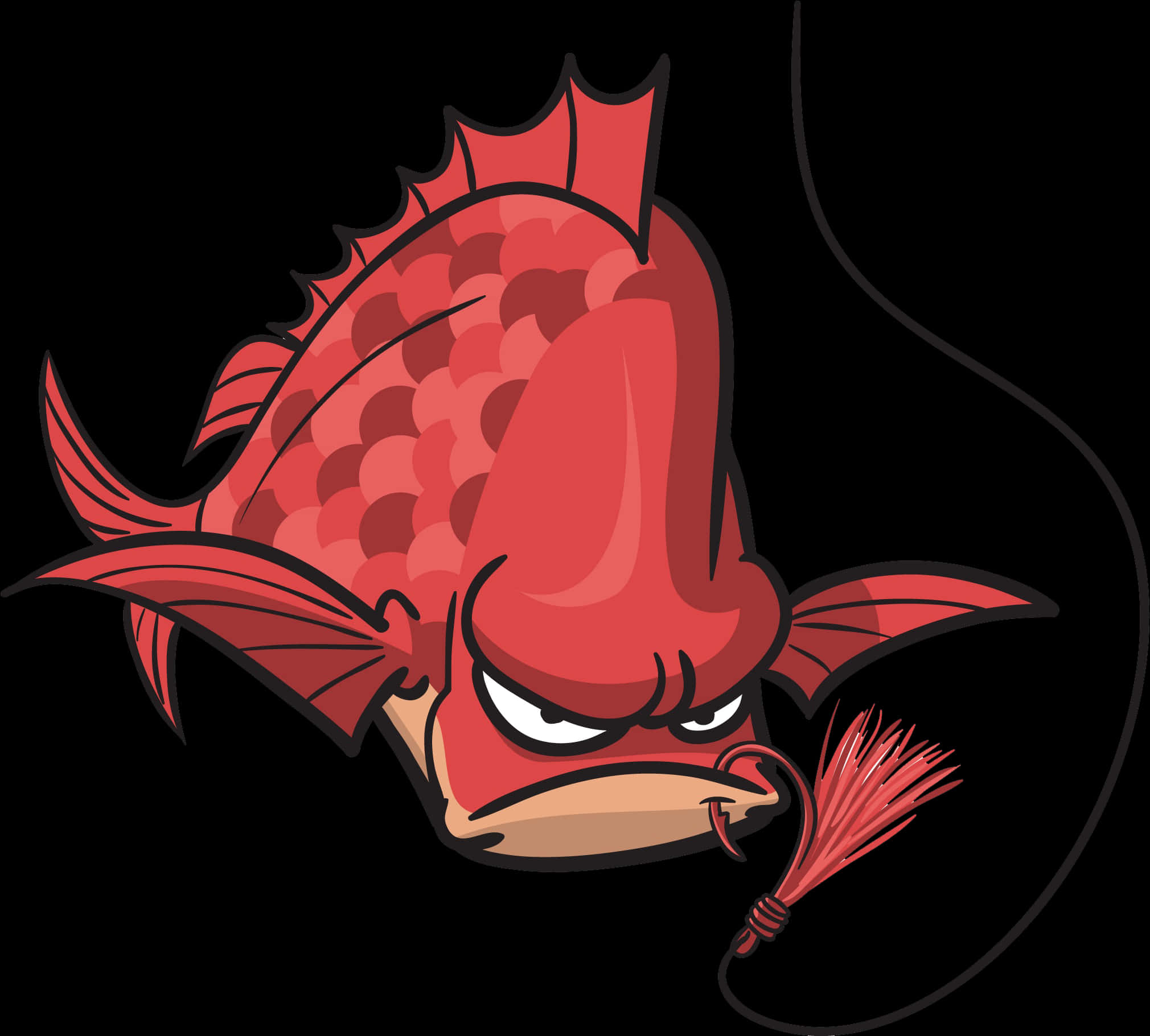 Angry Red Fish Cartoon PNG