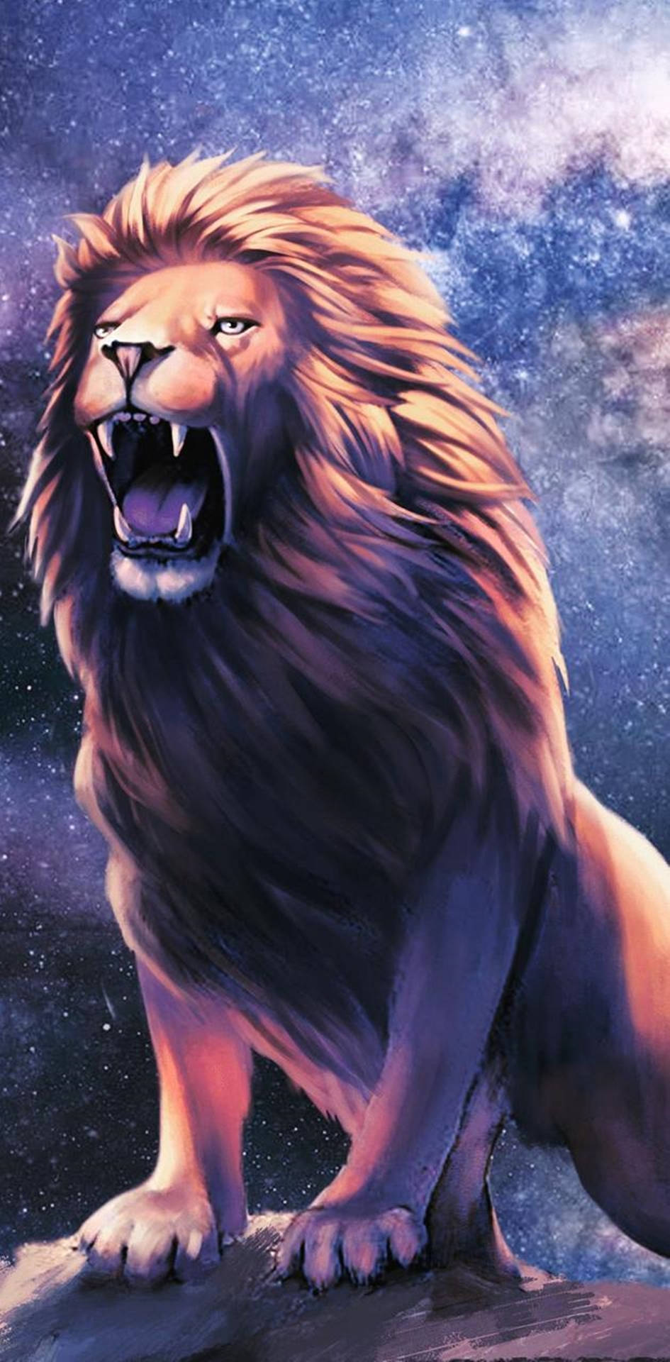 Angry Roaring Lion Galaxy Background
