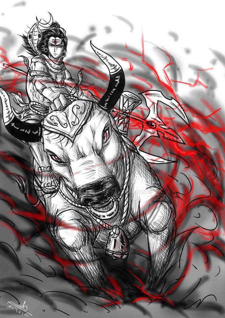 Angry Shiva Wild Bull Art Wallpaper