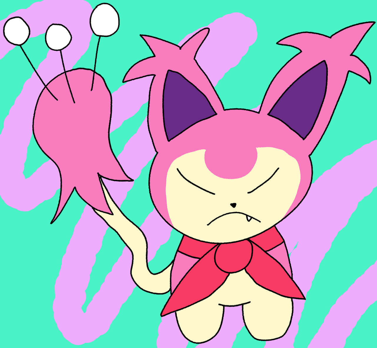 Angry Skitty Art With Red Scarf Wallpaper