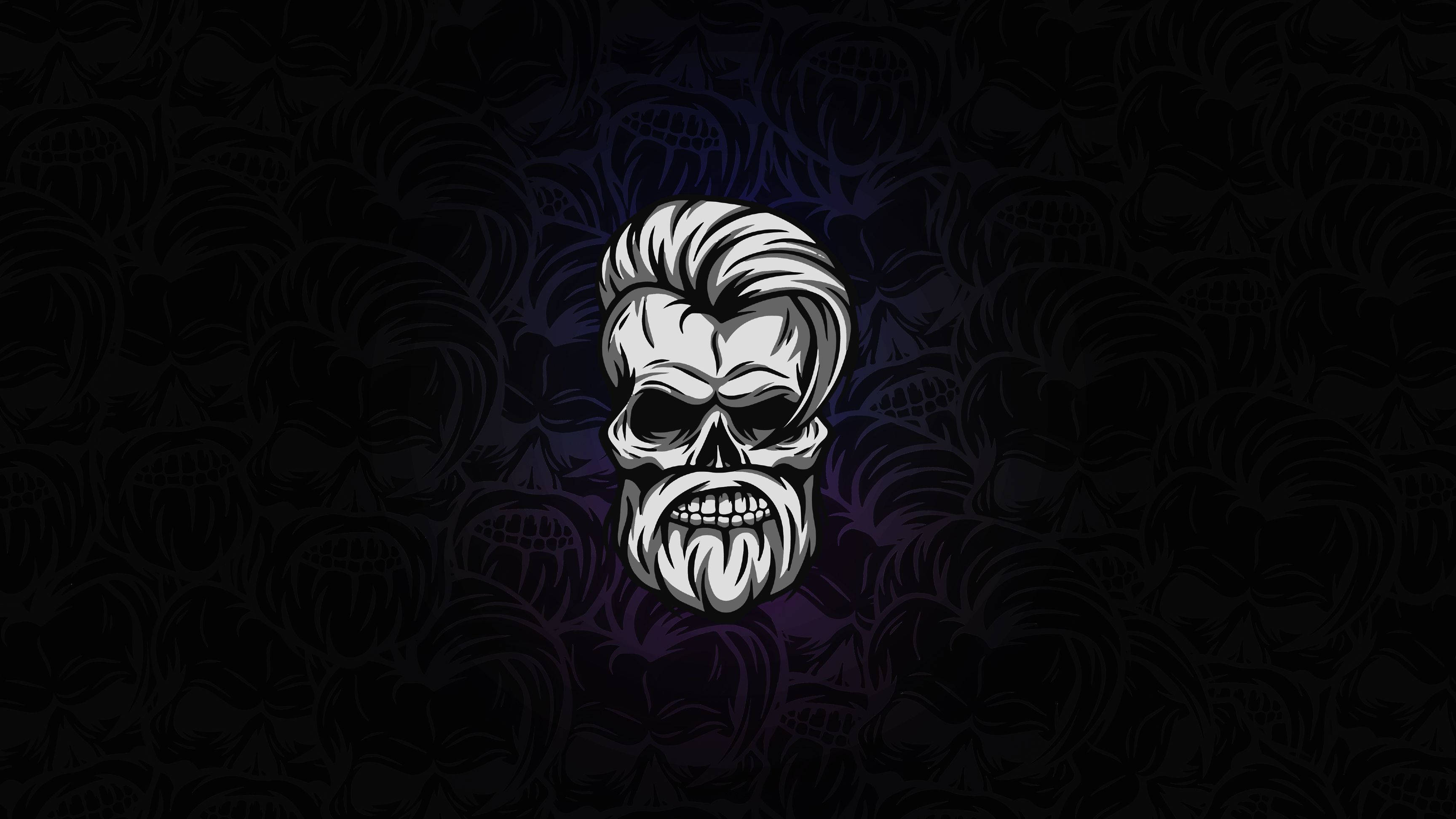 Angry Skull With Hair Beard Logo Wallpaper