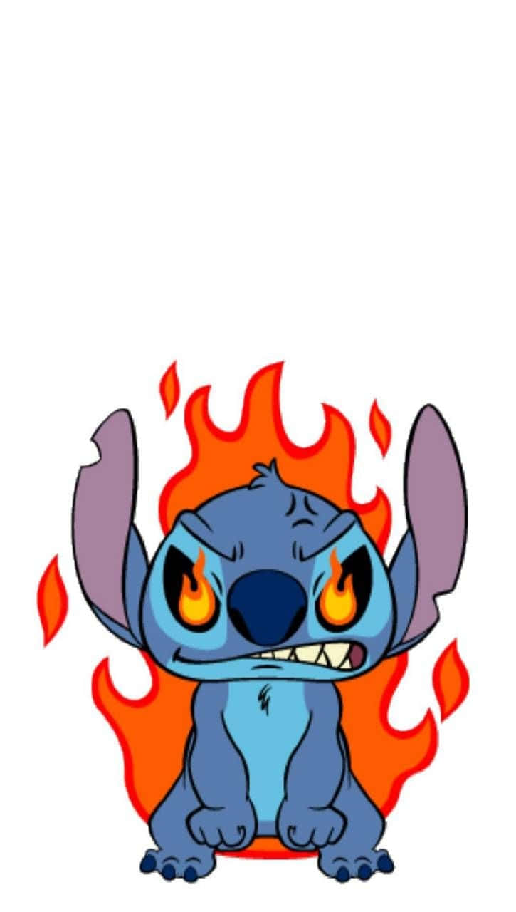 Angry Stitch With Flames Wallpaper