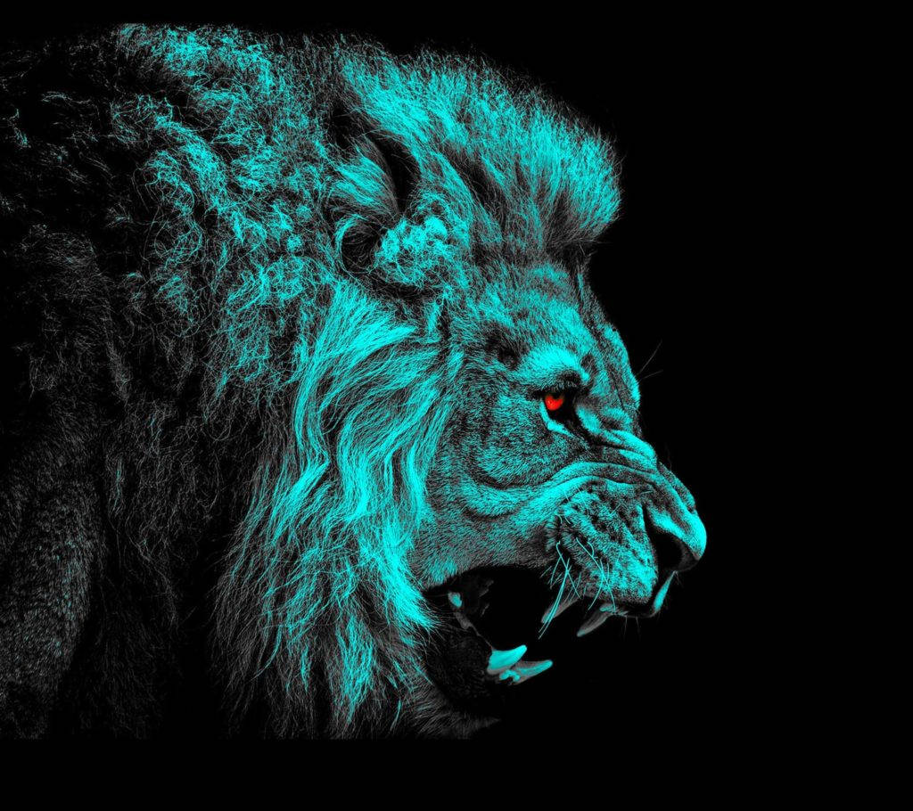 Angry Teal Lion Wallpaper