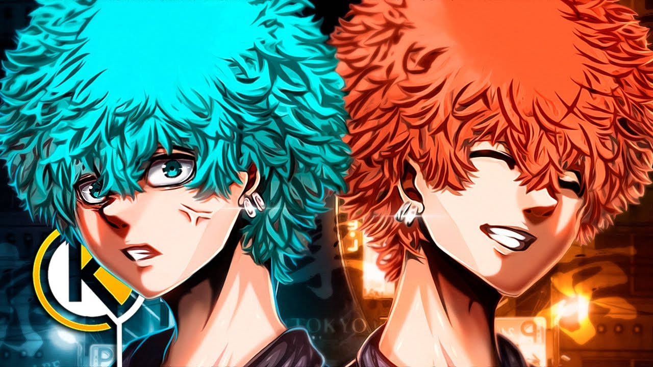 Angry Tokyo Revengers Blue And Orange Wallpaper
