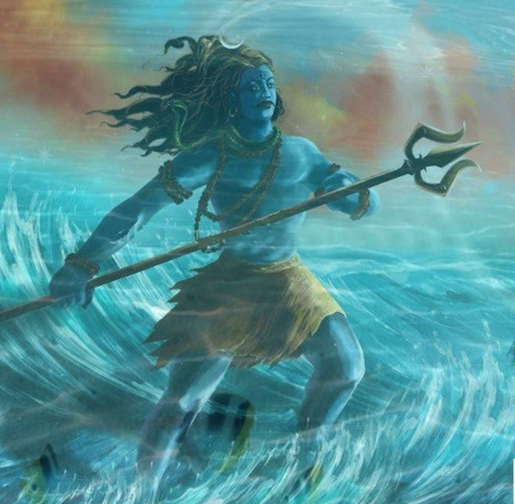 Angry Vishnu Commanding Ocean Background