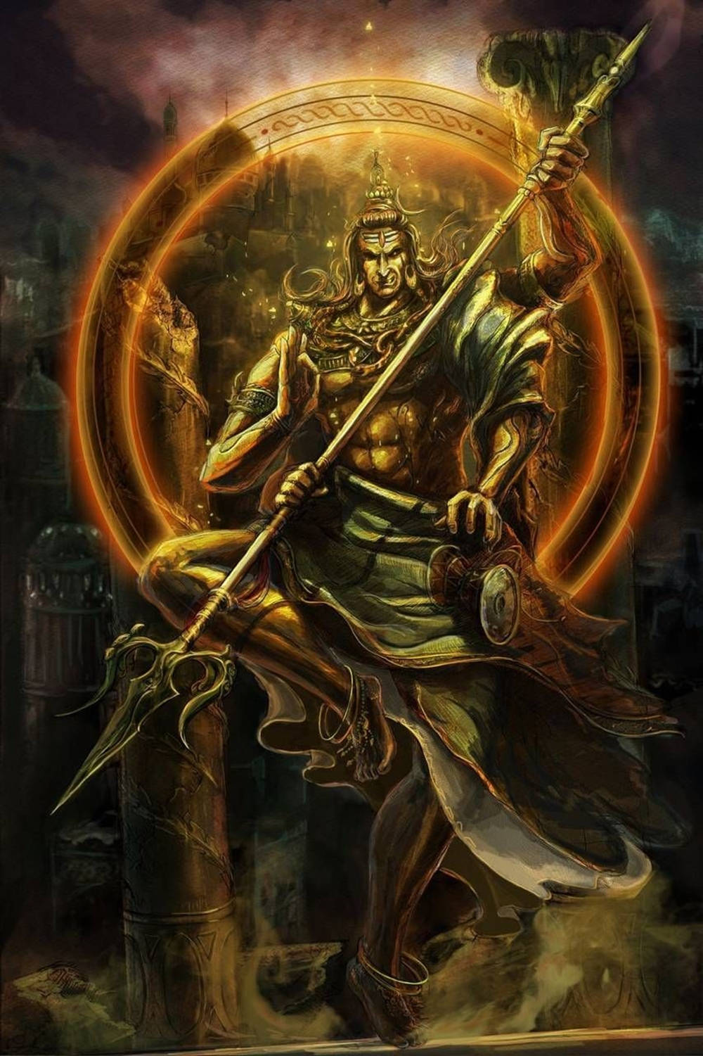 Angry Vishnu Golden God Wallpaper