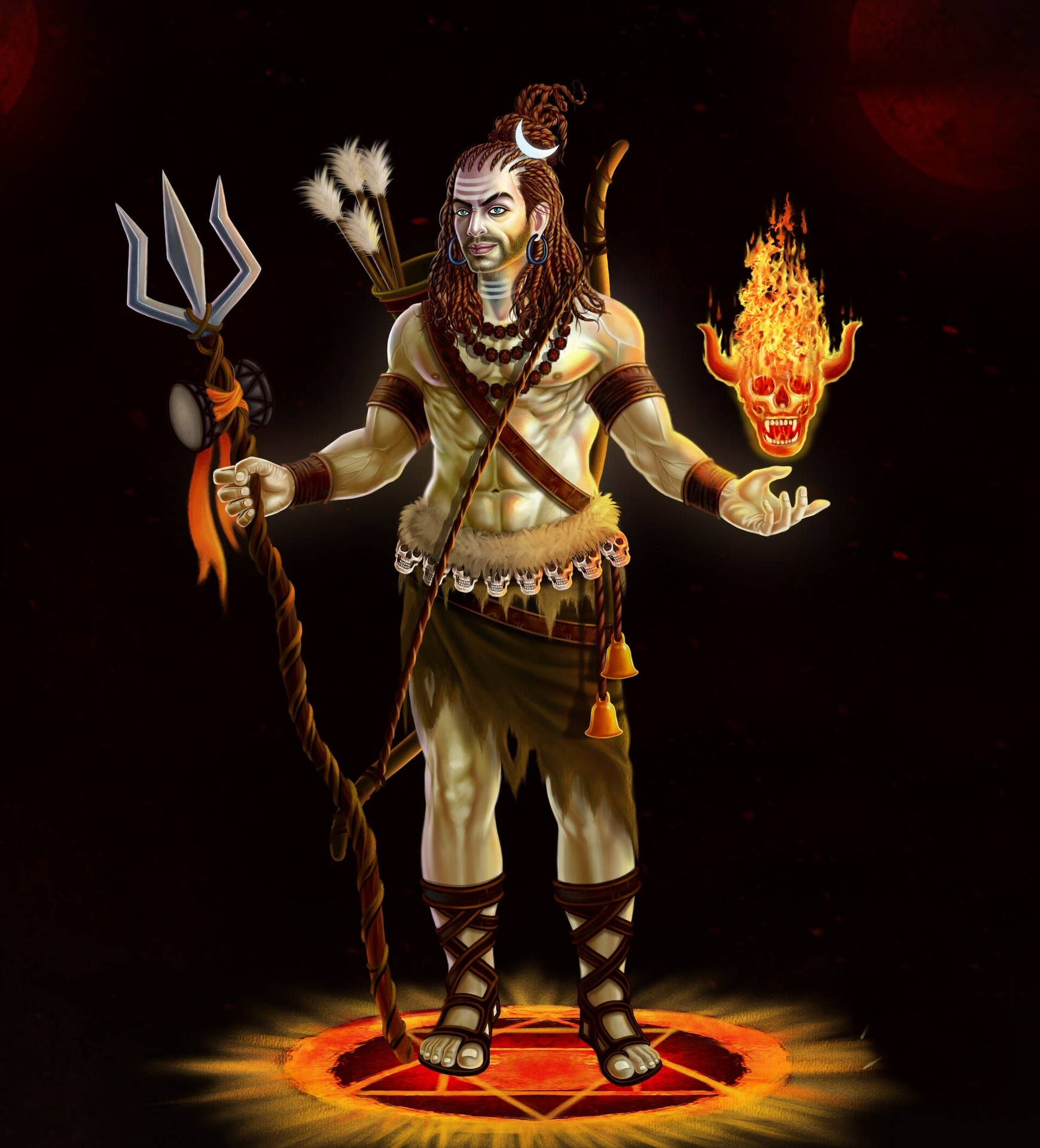 Angry Vishnu Holding Flaming Skull Background