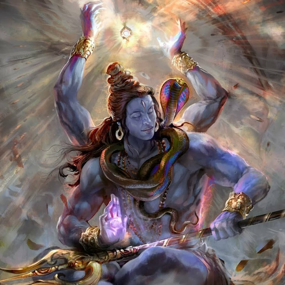 Angry Vishnu Light On Clouds Background