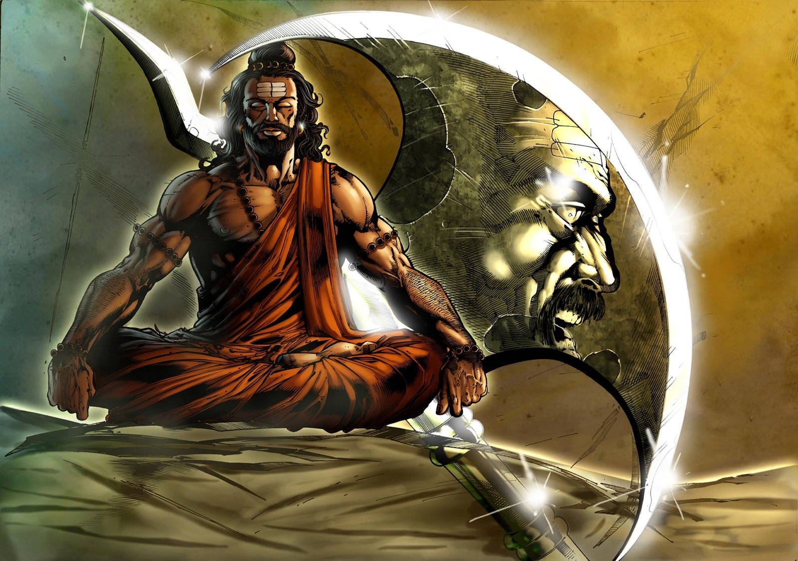 Angry Vishnu Meditating On Sand Wallpaper