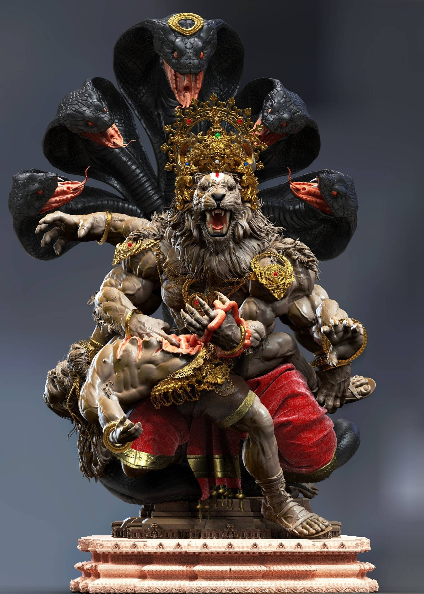 Angry Vishnu Roaring Lion Wallpaper