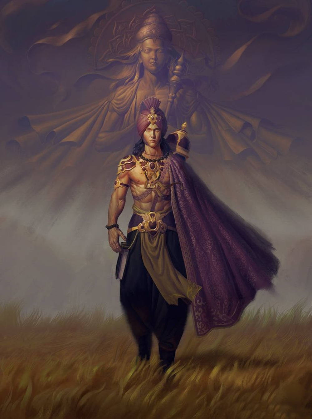 Angry Vishnu Walking On Grass Background