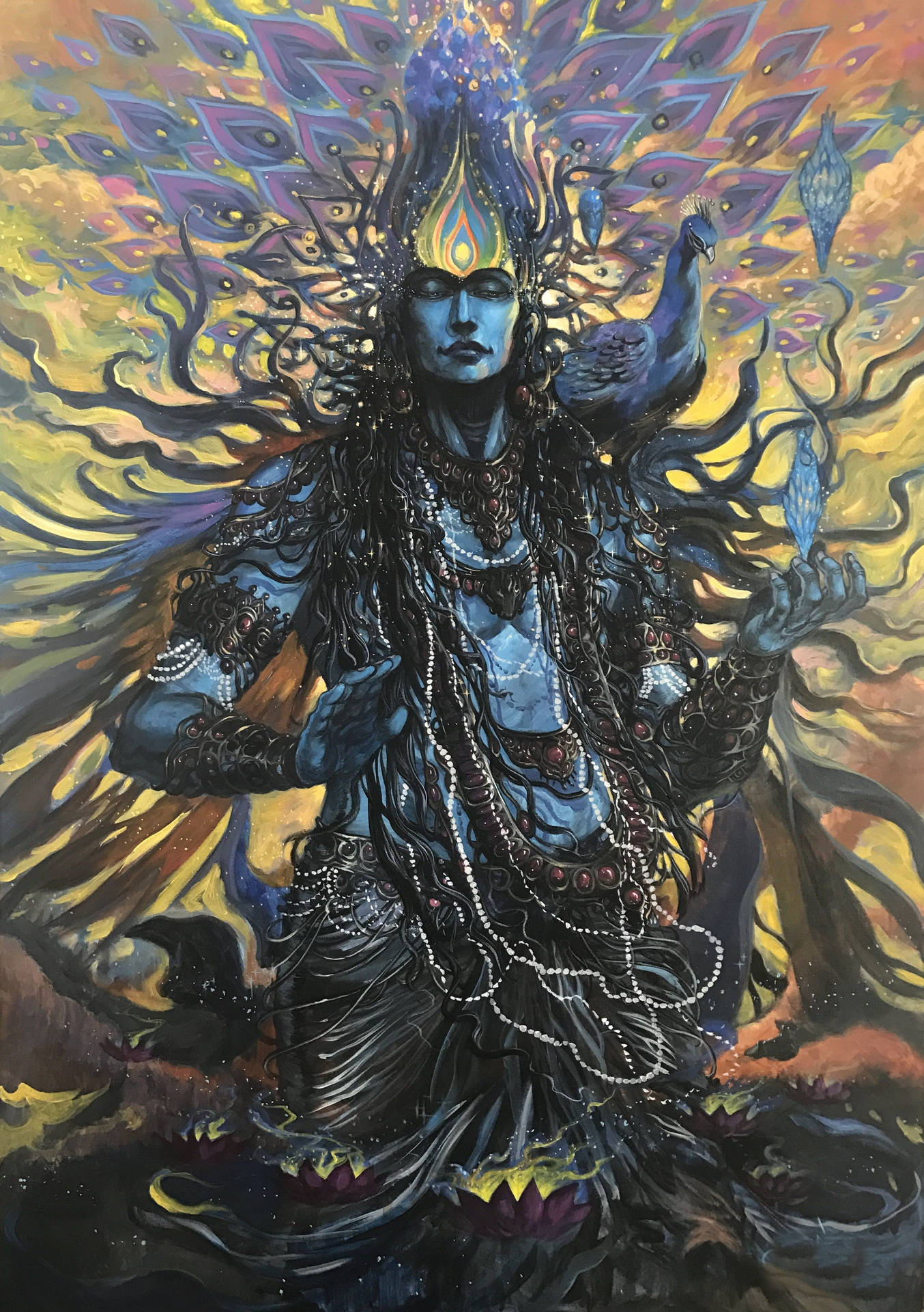 Angry Vishnu With Black Jewels Background