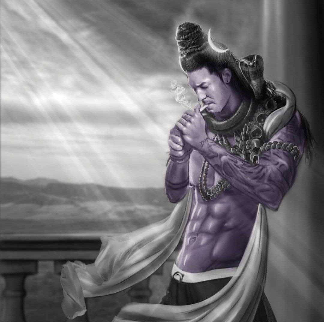 Angry Vishnu With Tattoos Smoking Background