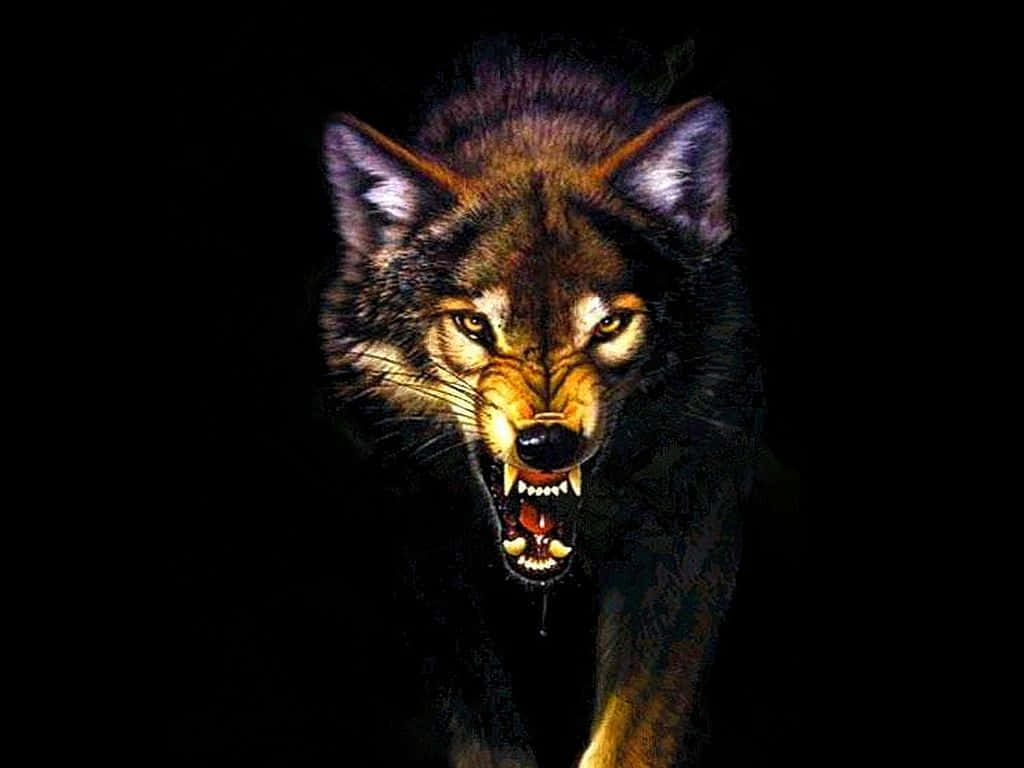 Fierce and Fiery Angry Wolf Wallpaper