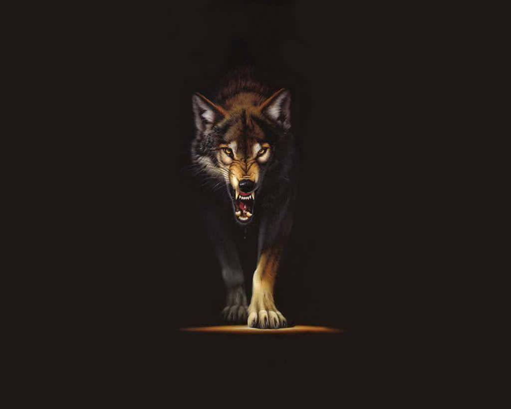 Fierce Angry Wolf with Glowing Eyes Wallpaper