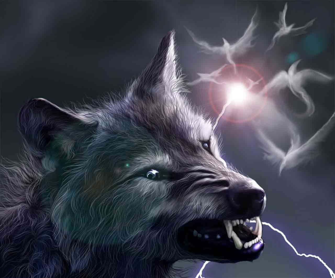Majestic Angry Wolf in Moonlight Wallpaper
