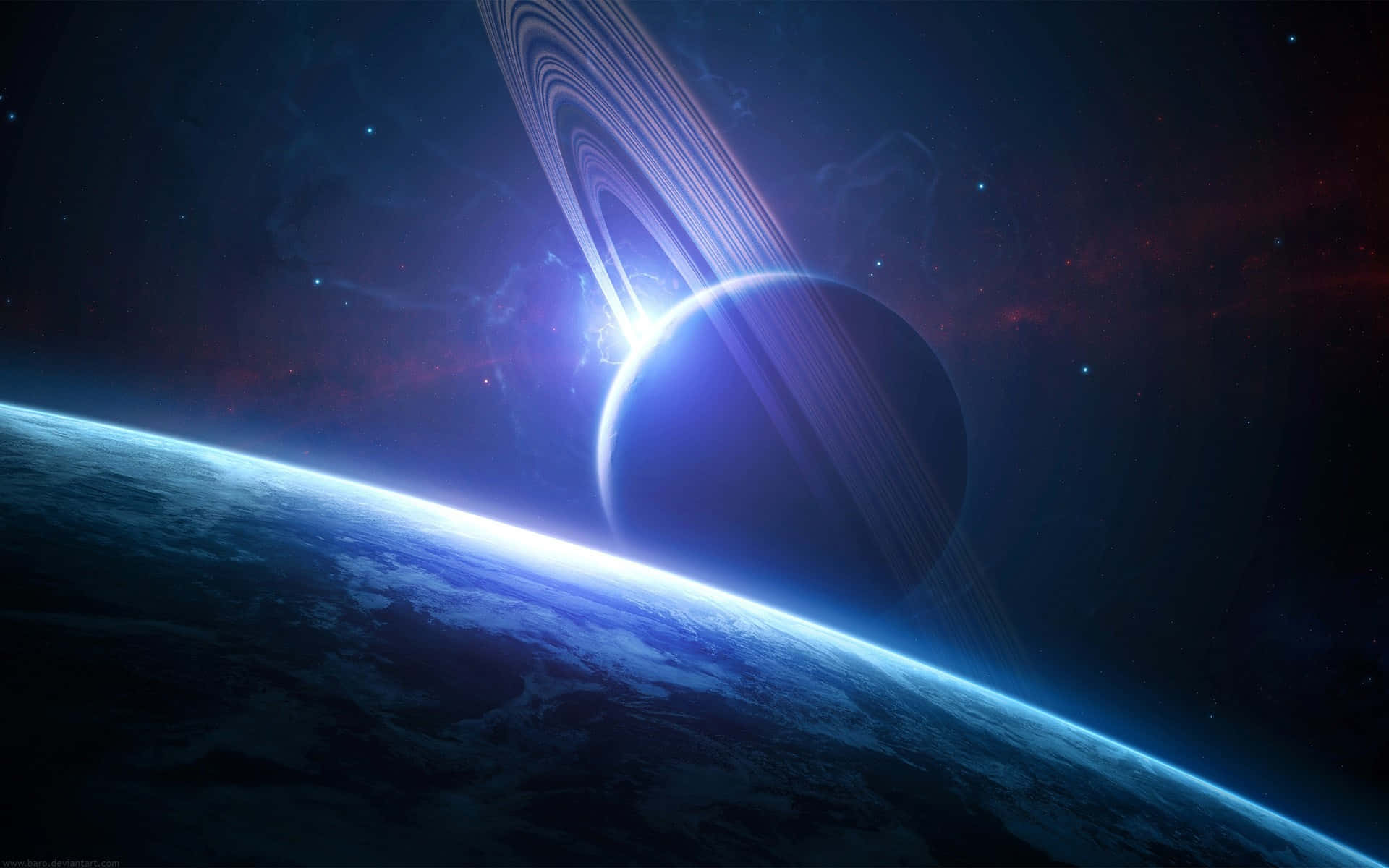 Anillosde Saturno Iluminados Contra El Cosmos.