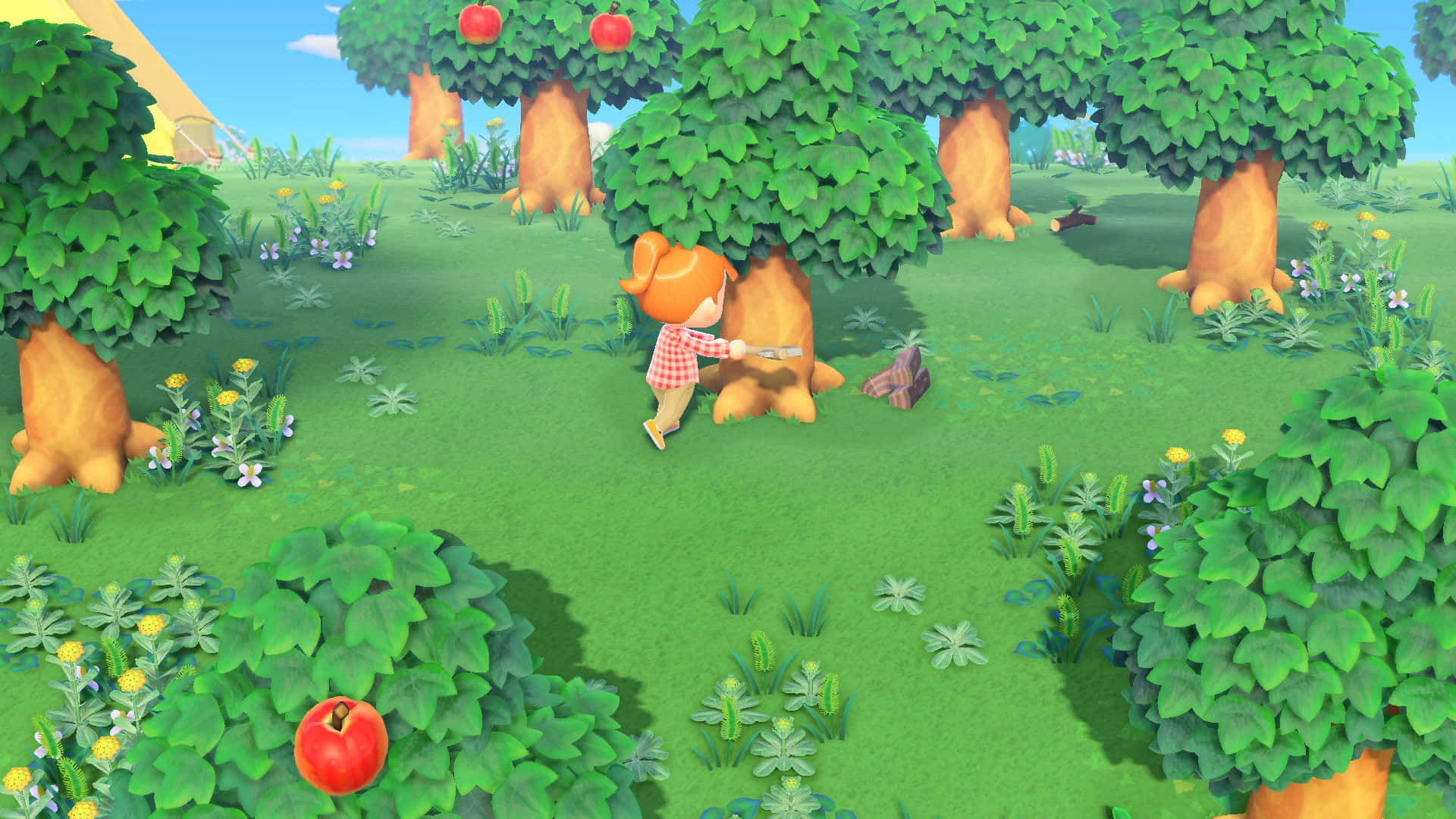 Animal Crossing New Horizons Character Chopping Wood Wallpaper