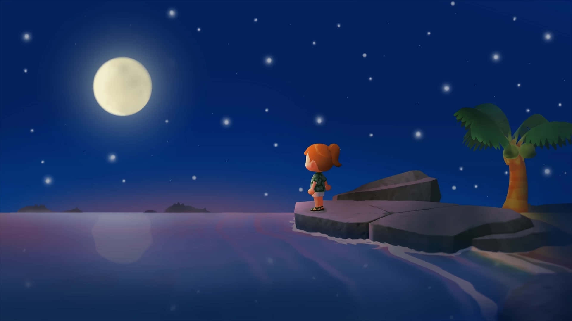 Animal Crossing New Horizons Maanverlichte Strand Achtergrond