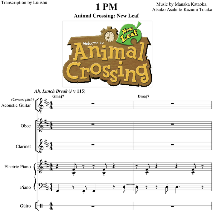 Animal Crossing New Leaf1 P M Music Score PNG