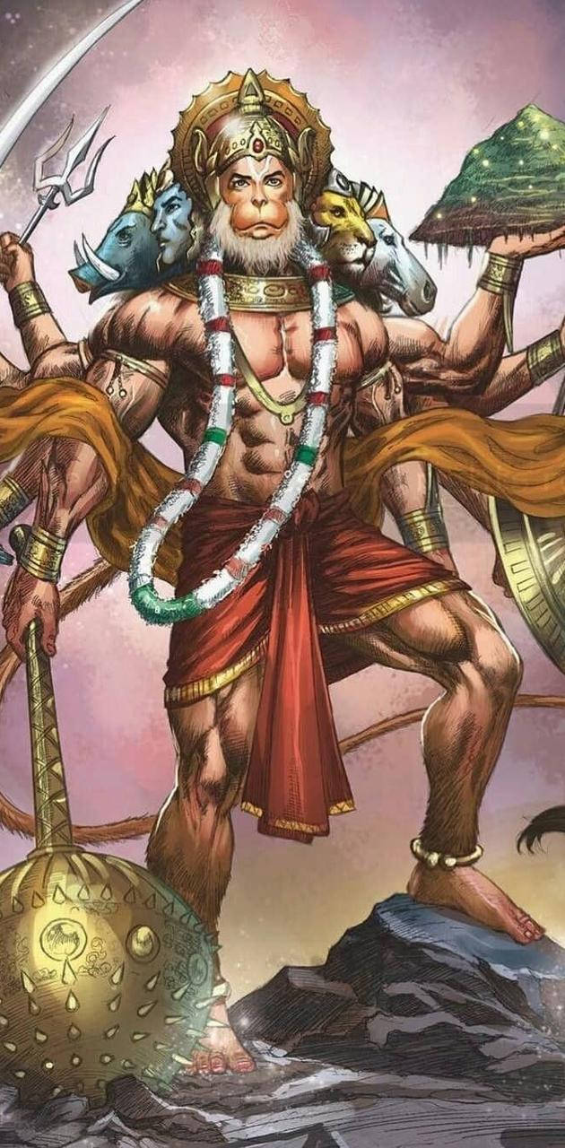 Download Animal Heads And Hanuman Art Wallpaper | Wallpapers.com
