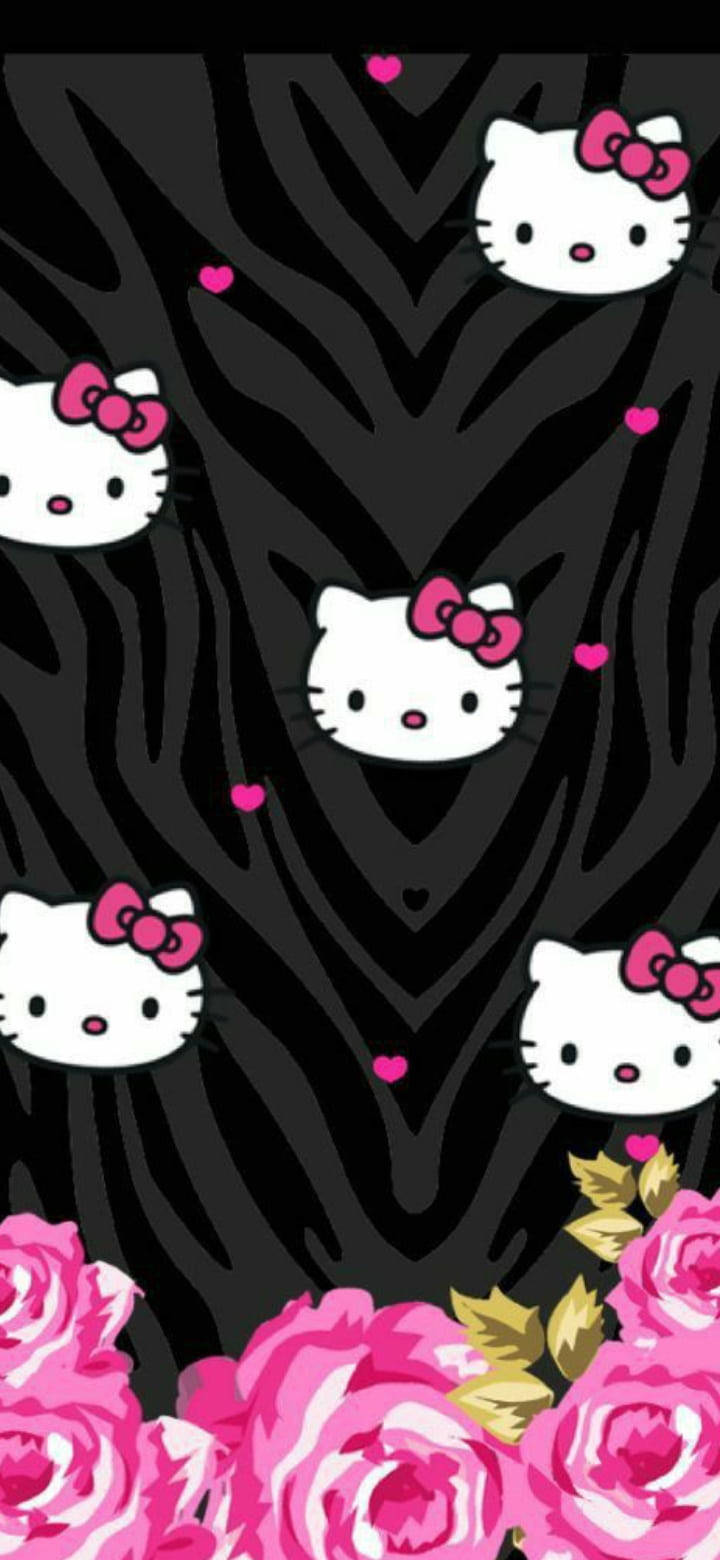 Animal Pattern In Black Hello Kitty Wallpaper