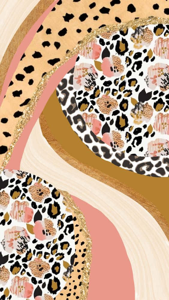 Einkunstdruck Mit Einem Leopardenmuster In Rosa Und Gold. Wallpaper