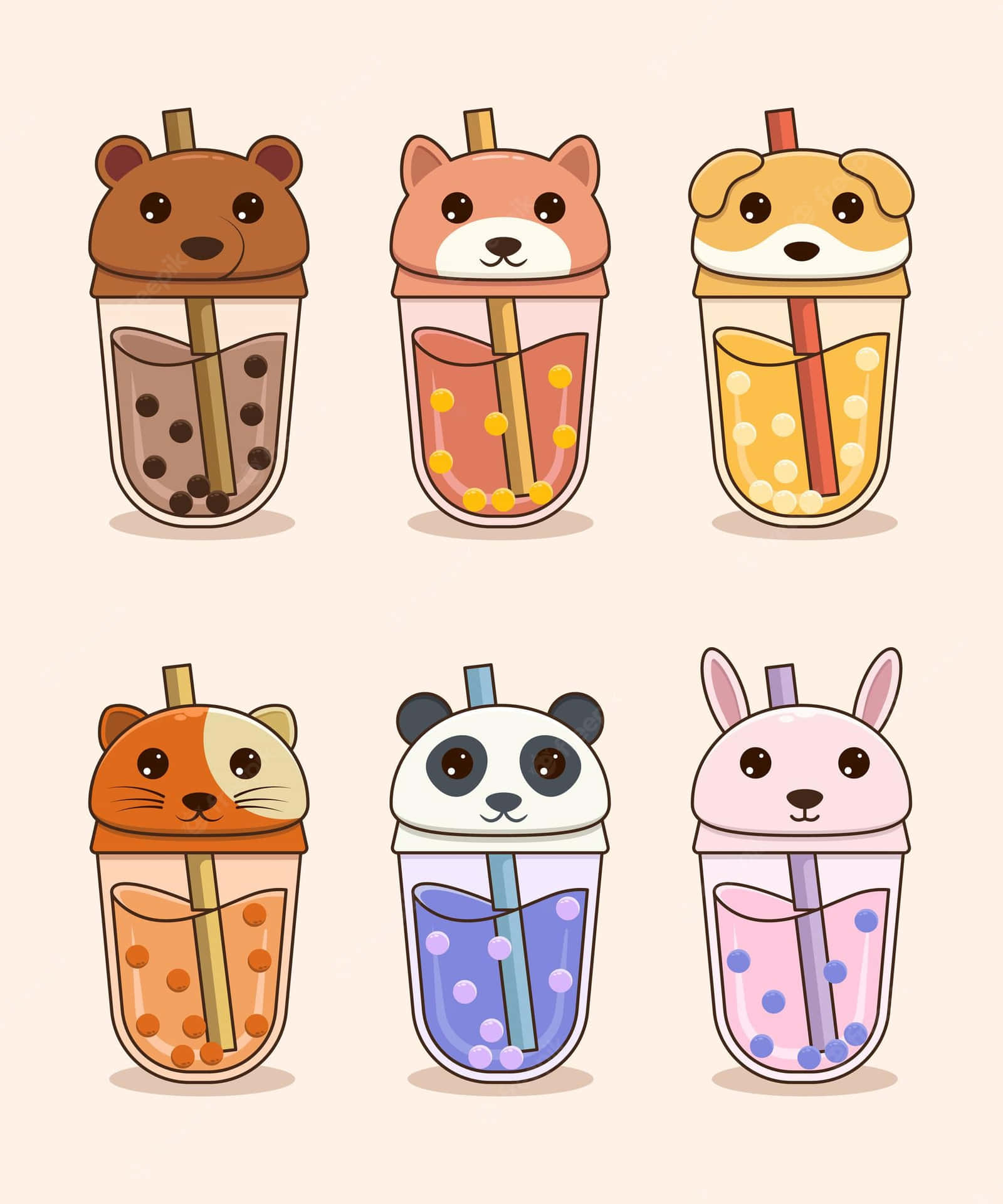Animal Theme Cute Boba Tea Wallpaper