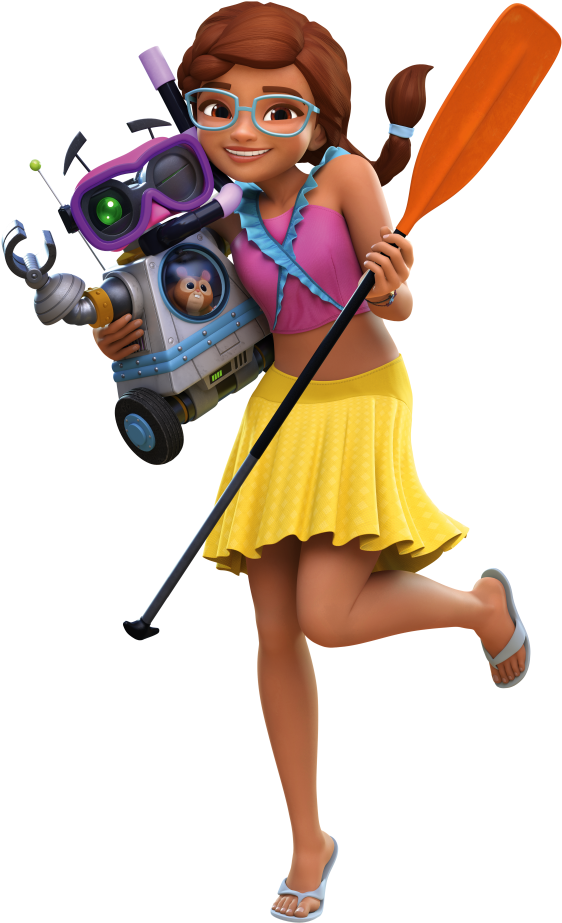 Animated Adventure Girland Robot Friend PNG