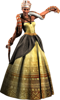 Animated African Woman Traditional Dress PNG