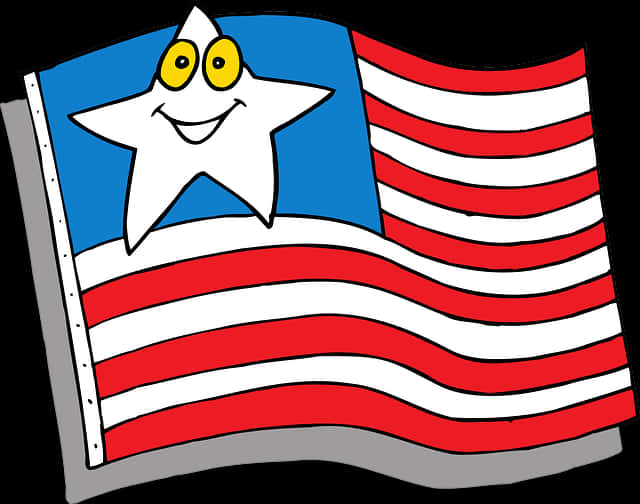 Animated American Flagwith Smiling Star PNG