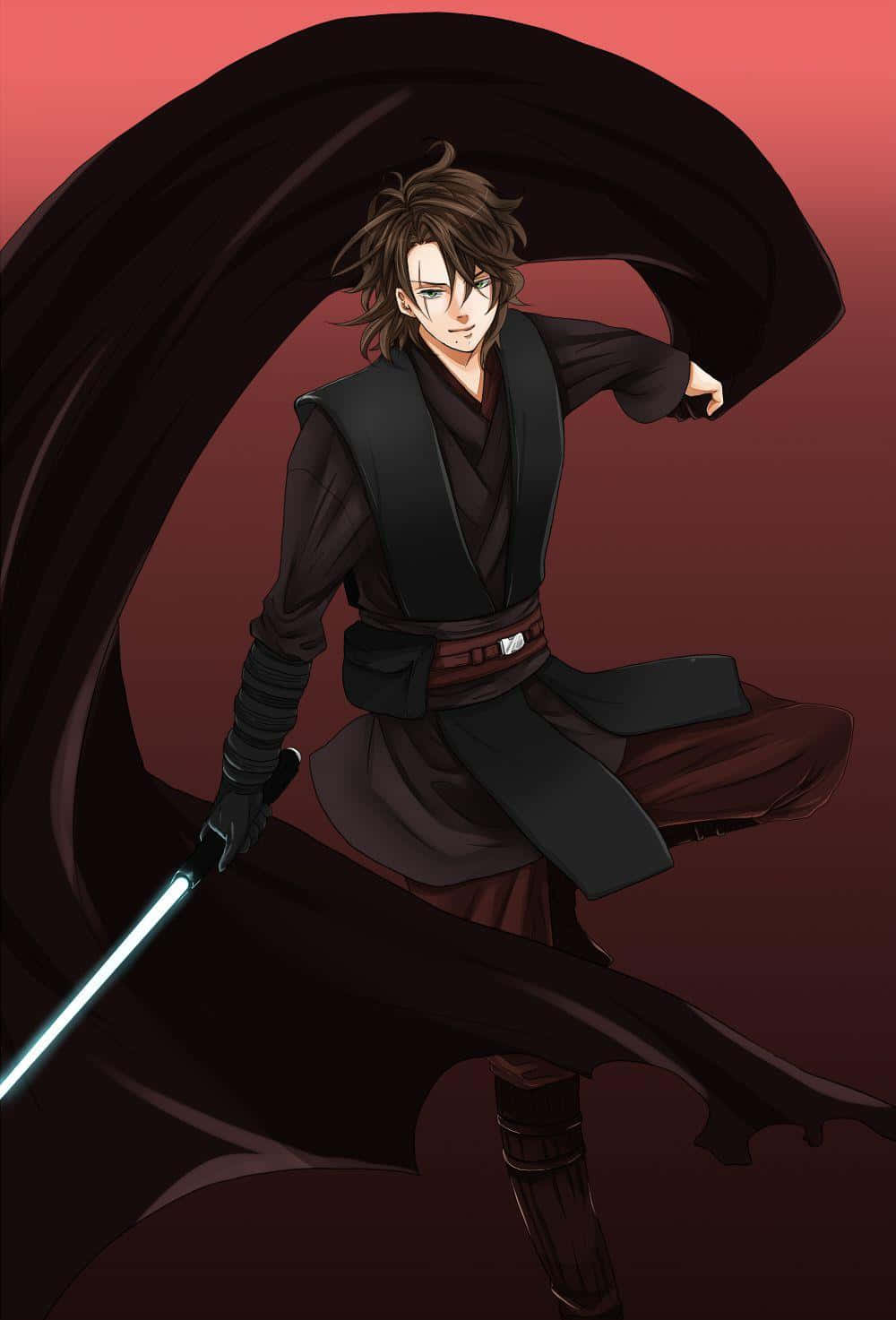 Animated Anakin Skywalkerwith Lightsaber Wallpaper